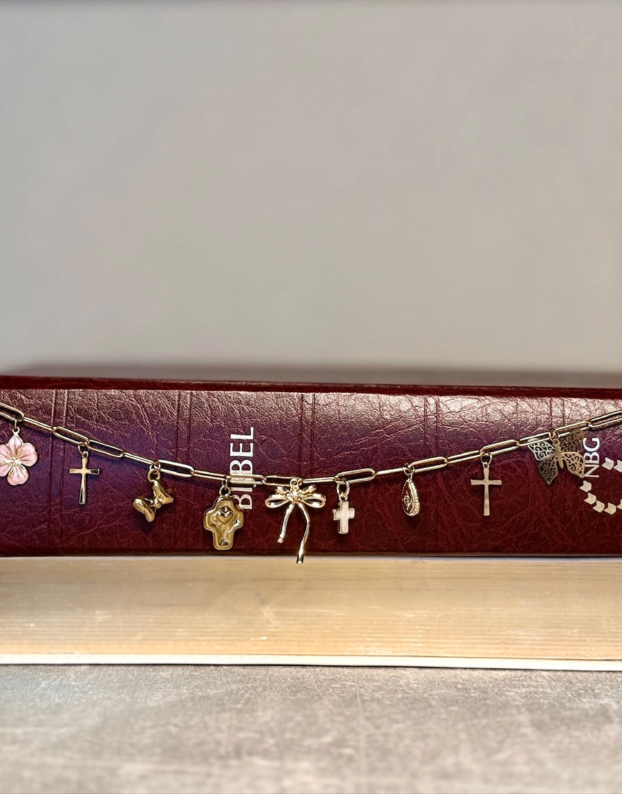 VERBUM — Gouden Bijbelketting met Bloem & Kruizen