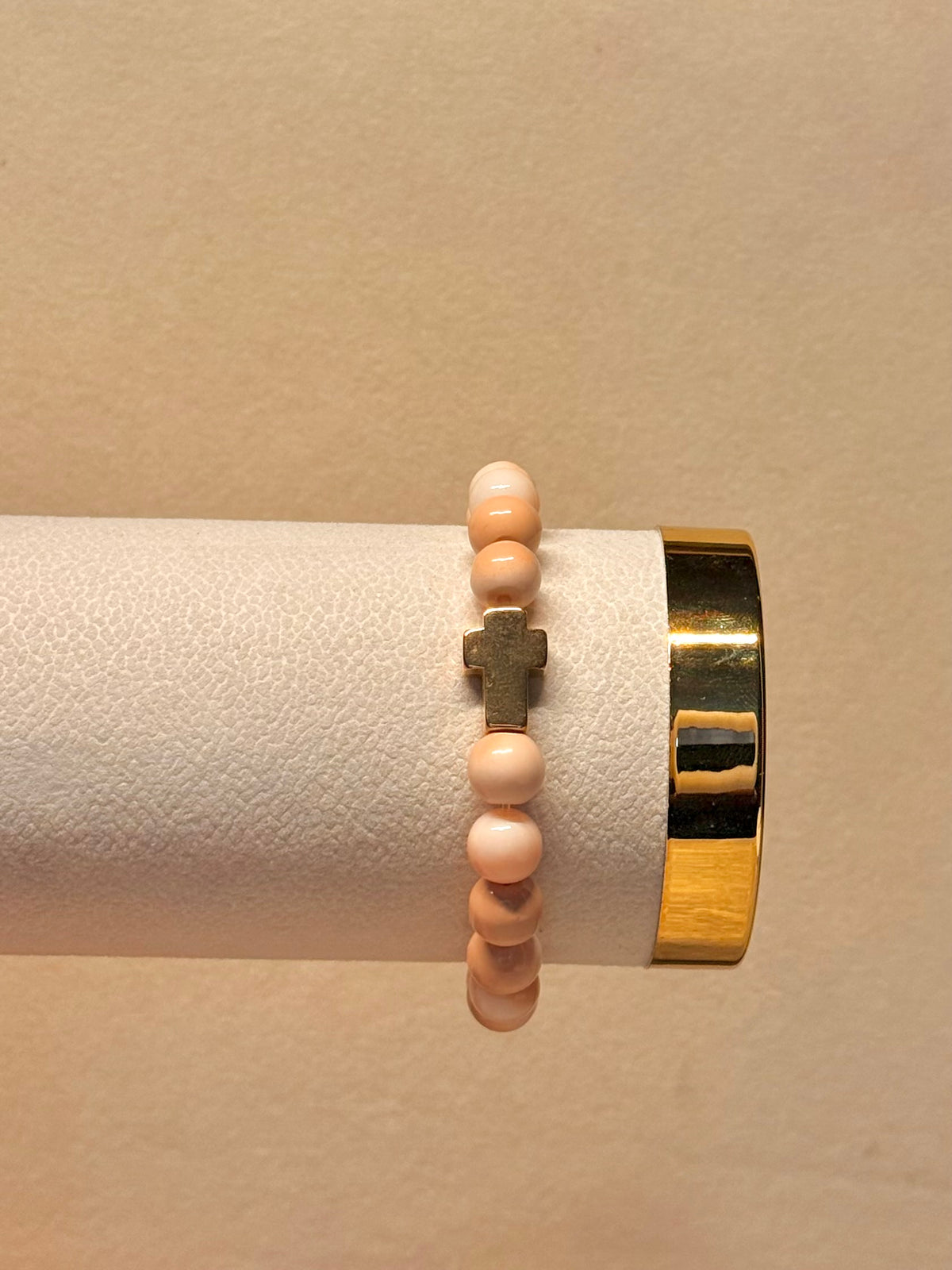 FIDES — Kralenarmband Nude met Kruis