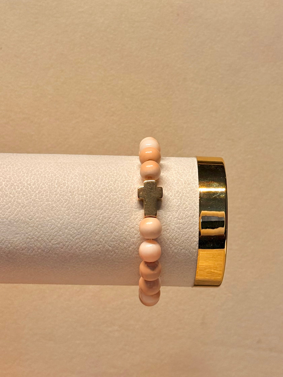 FIDES — Kralenarmband Nude met Kruis
