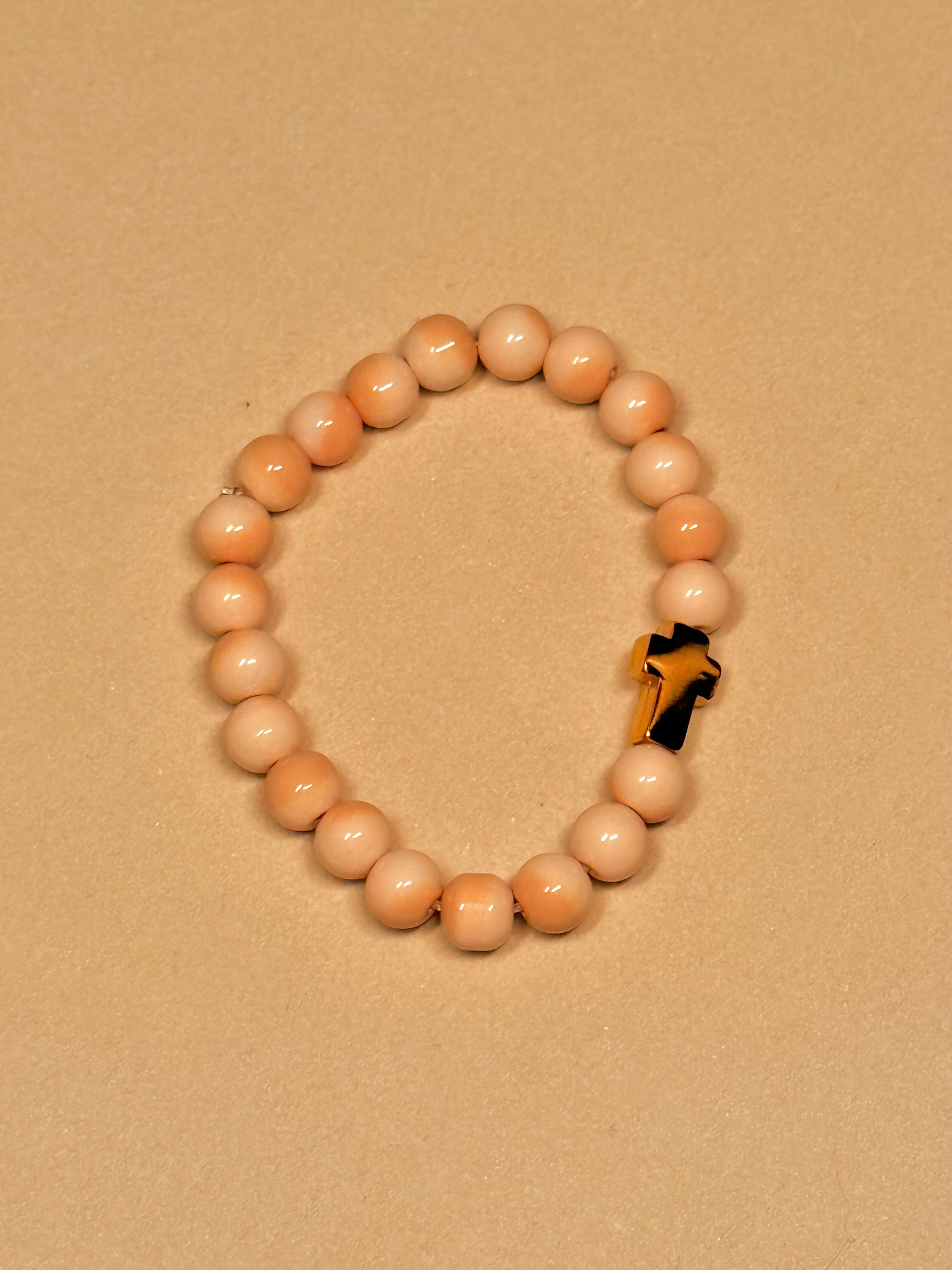 FIDES — Kralenarmband Nude met Kruis