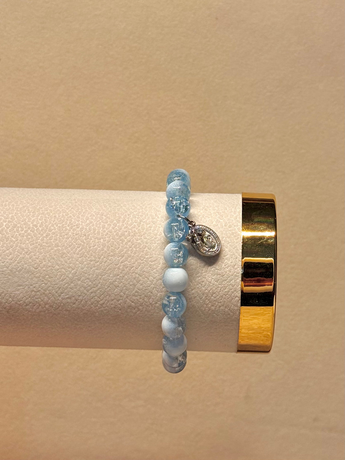 STELLA MARIS — Kralenarmband Blauw met Mariamedaille